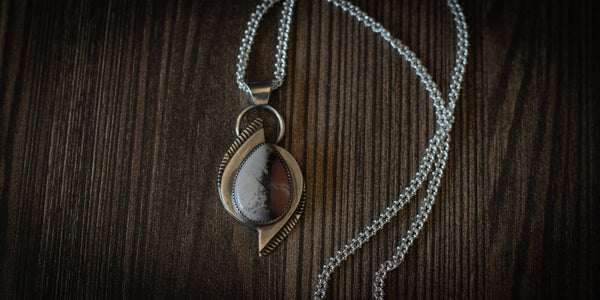 porcelain jasper stone set in sterling silver with an 18" crab chain