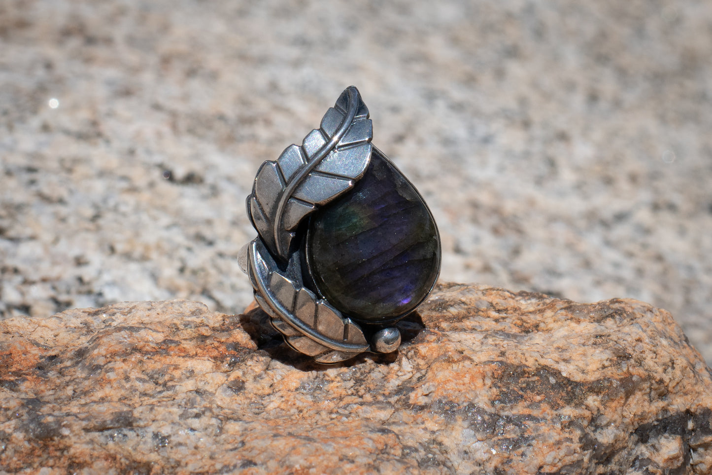 LABRADORITE LEAF RING - 9