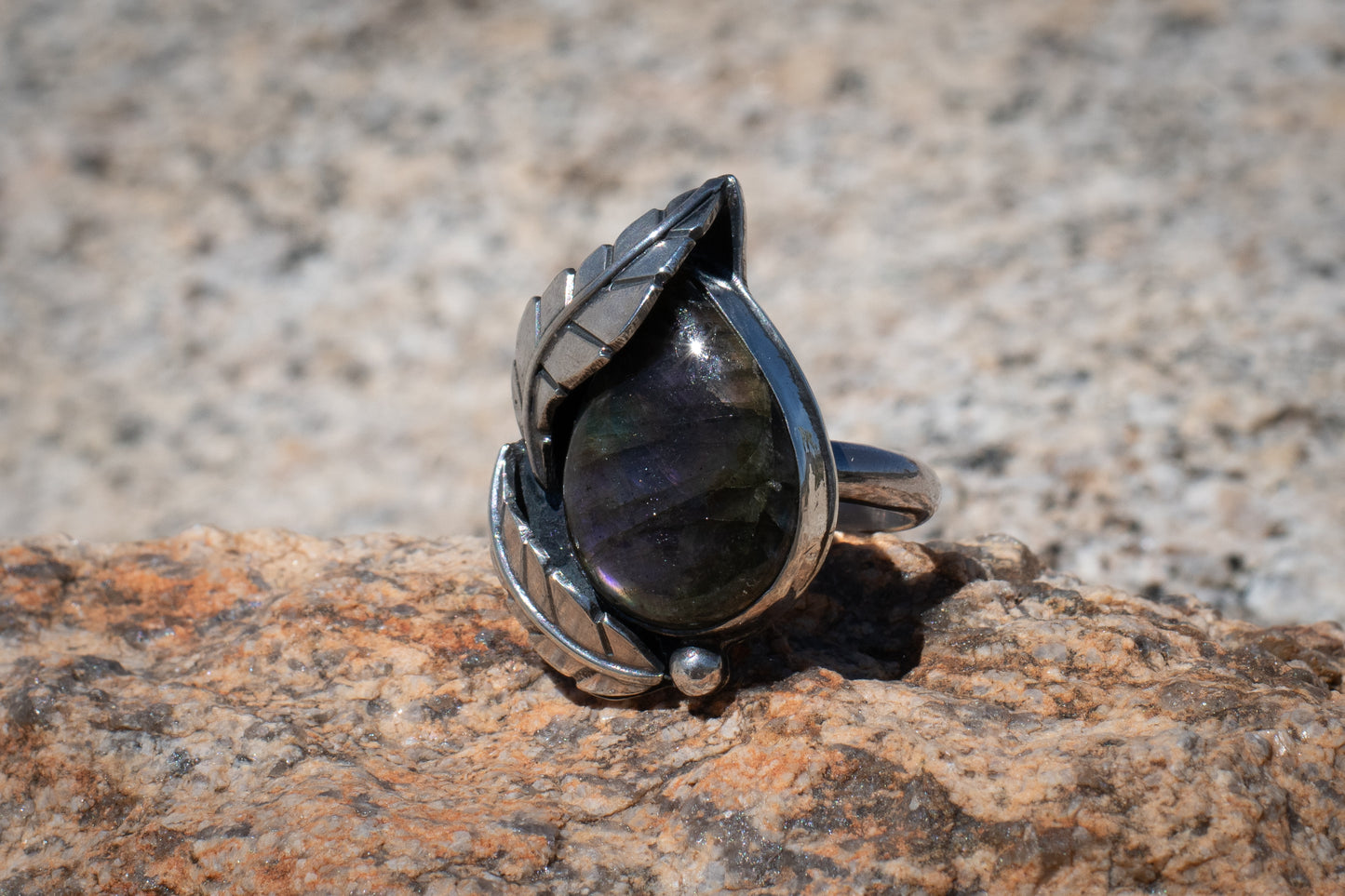 LABRADORITE LEAF RING - 9