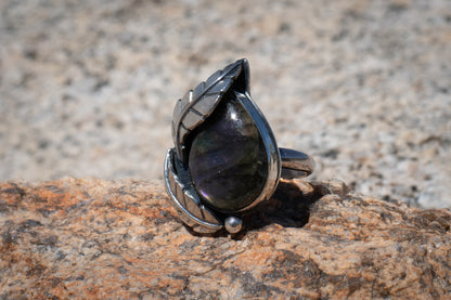 LABRADORITE LEAF RING - 9