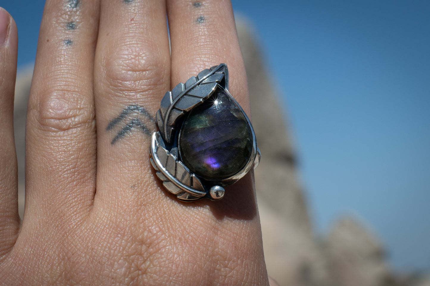 LABRADORITE LEAF RING - 9