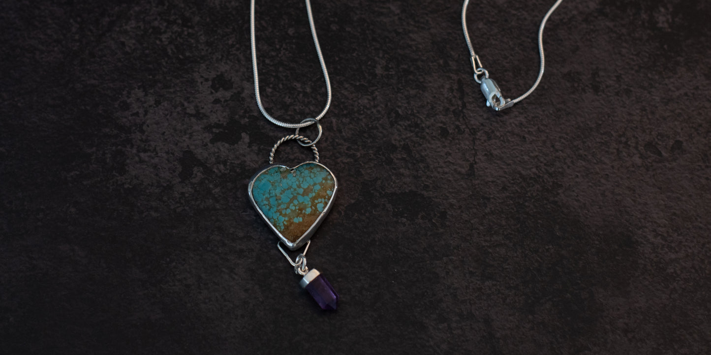 #8 TURQUOISE HEART NECKLACE - AMETHYST