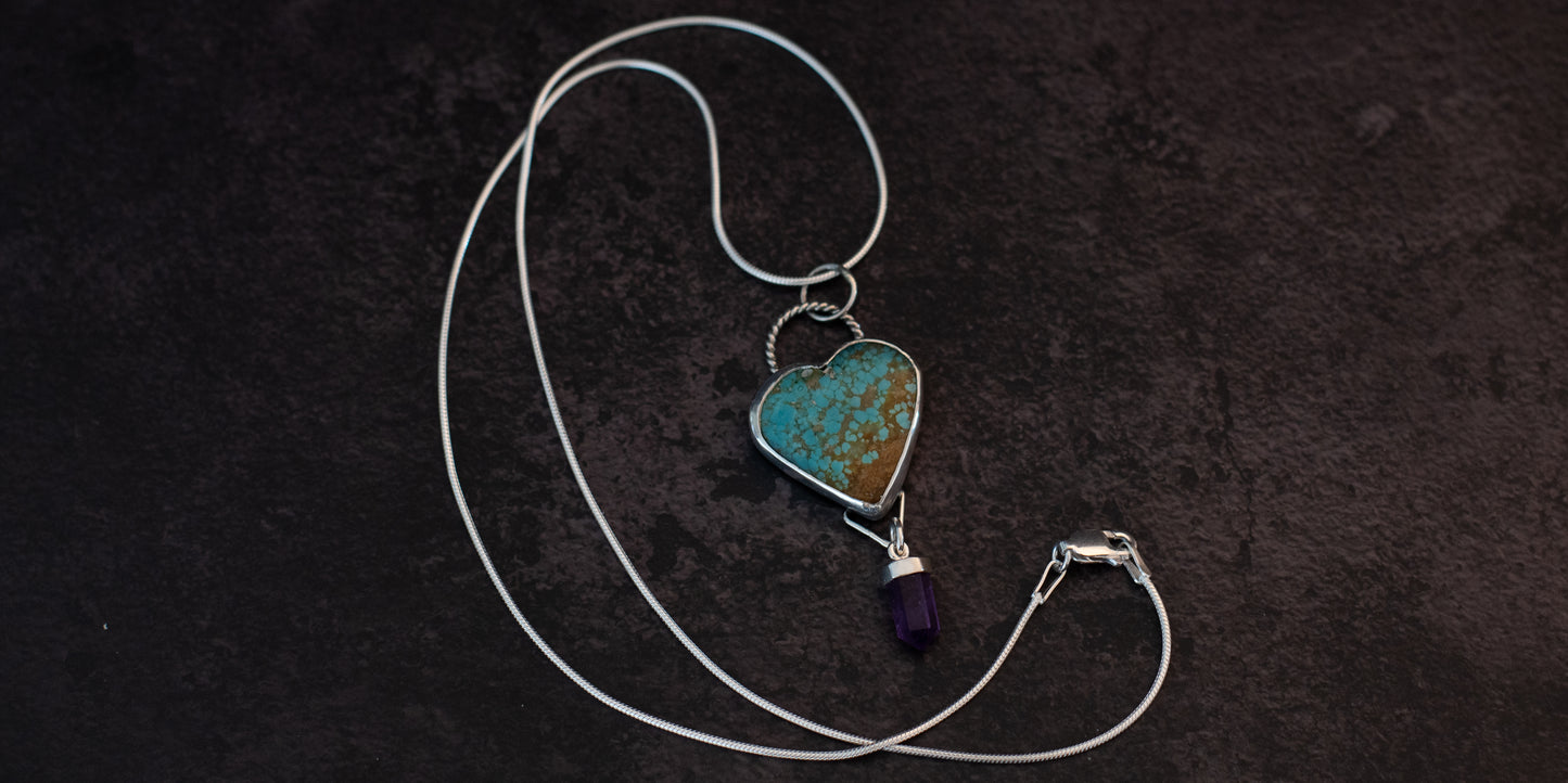 #8 TURQUOISE HEART NECKLACE - AMETHYST