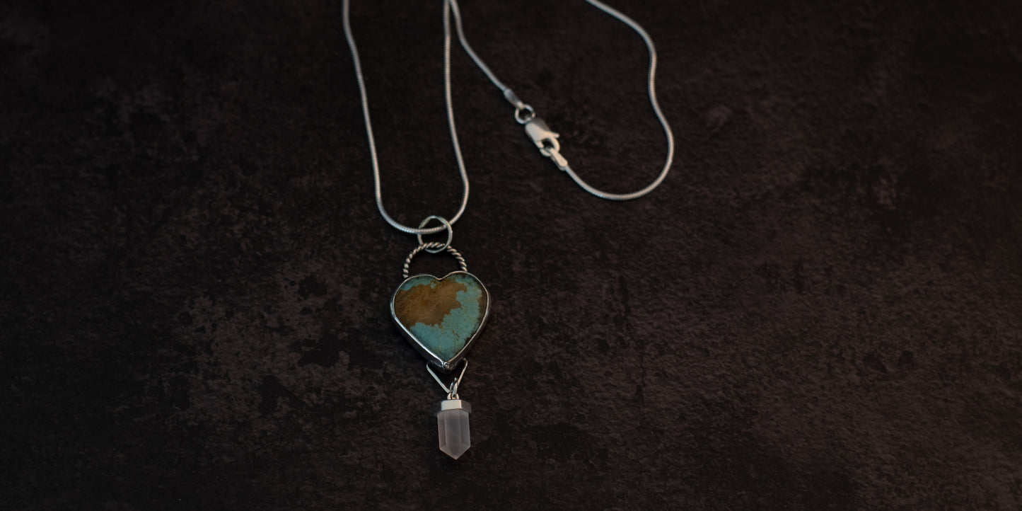 #8 TURQUOISE HEART NECKLACE - ROSE QUARTZ