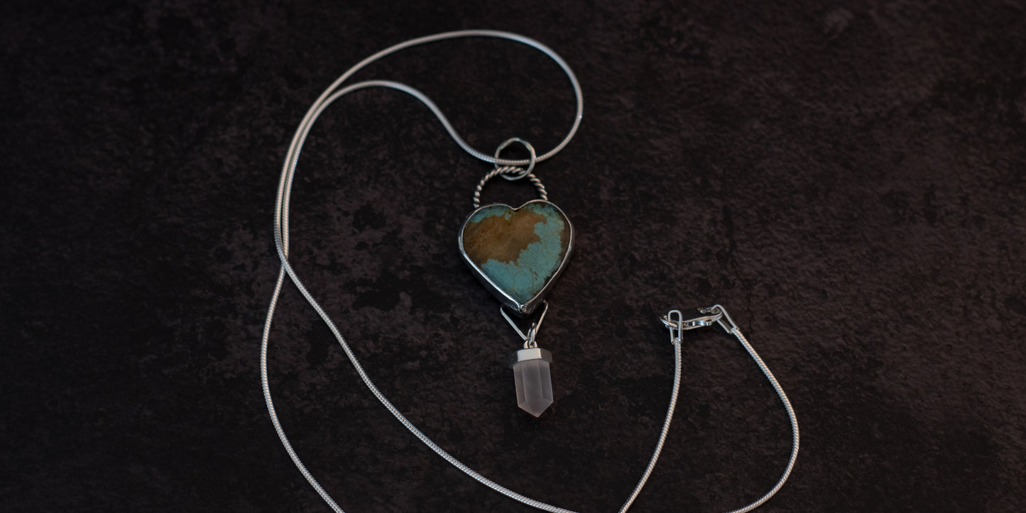 #8 TURQUOISE HEART NECKLACE - ROSE QUARTZ
