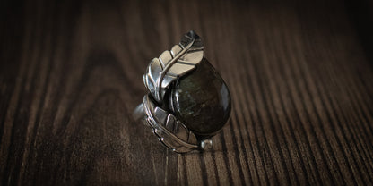 LABRADORITE LEAF RING - 9