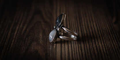 MOSS AQUAMARINE + GREY MOONSTONE RING - 8