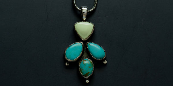 LEMON CHRYSOPRASE + KINGMAN + CAMPITOS TURQUOISE CACTUS NECKLACE