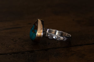 Tyrone Turquoise + 14k Gold-filled + Sterling Silver Ring ~ Size 5