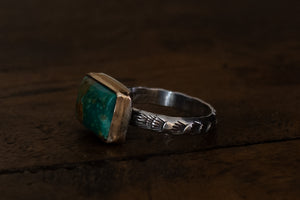 Fox Mine Turquoise + 14k Gold-filled + Sterling Silver Ring ~ Size 8.5