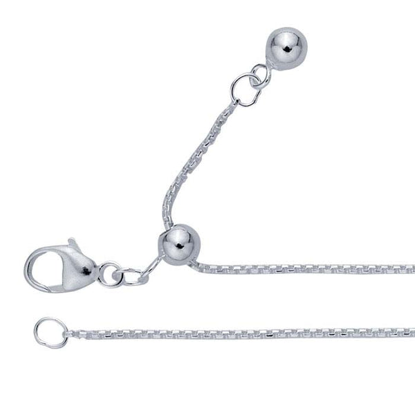 ADJUSTABLE, STERLING SILVER 1mm DIAMOND-CUT ROUNDED BOX CHAIN