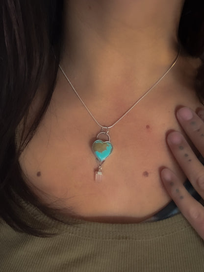#8 TURQUOISE HEART NECKLACE - ROSE QUARTZ