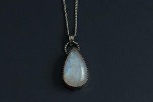 Handmade moonstone necklace in sterling silver with luminous natural gemstone