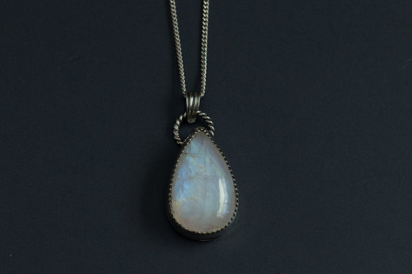 Handmade moonstone necklace in sterling silver with luminous natural gemstone