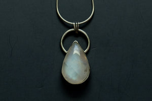 Handmade moonstone necklace in sterling silver with luminous natural gemstone