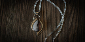porcelain jasper stone set in sterling silver with an 18" crab chain