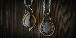 Two porcelain jasper necklaces side by side handmade in sterling silver