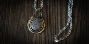 Porcelain jasper stone necklace with sterling silver chain and artisan craftsmanship