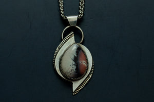 Handmade Porcelain Jasper stone necklace in sterling silver with natural earth tone pattern