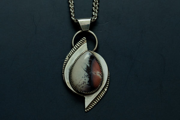 Handmade Porcelain Jasper stone necklace in sterling silver with natural earth tone pattern