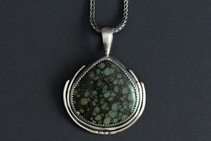 Handmade Starfox Variscite stone necklace in sterling silver with natural green and blue variscite pattern
