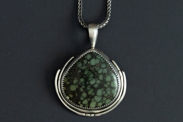 Handmade Starfox Variscite stone necklace in sterling silver with natural green and blue variscite pattern