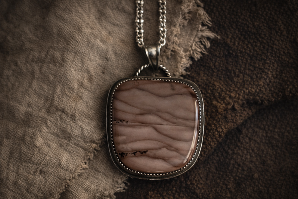 Handmade sterling silver and willow creek jasper pendant on a sterling chain