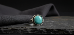 Round campitos turquoise stone set in a sterling silver, handmade everyday ring