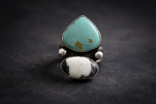 ROYSTON TURQUOISE + WHITE BUFFALO RING - 11