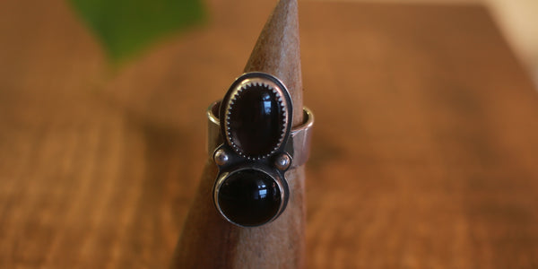 SMOKEY QUARTZ + ONYX RING - 7
