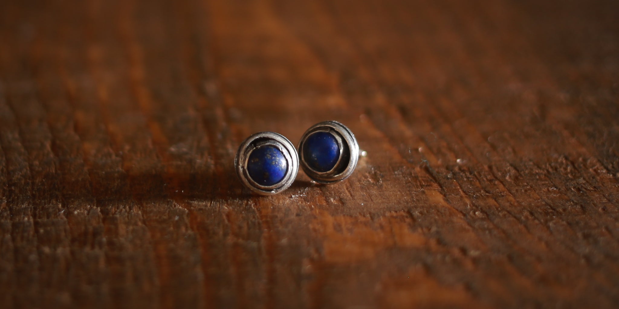 RUSTIC LAPIS STUD EARRINGS